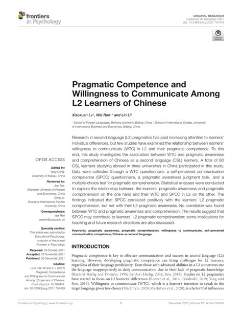 Pragmatic Competence and Willingness to Communicate Among 